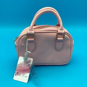 Blush Kiss Pink Vegan Leather Mini Satchel Bag Heart Lining Gold Flower Charm